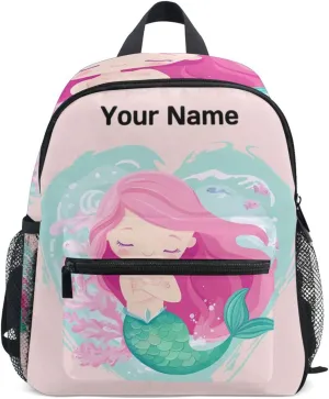 Custom Cute Ocean Mermaid Kids Backpack for Girls Boys, Sea Animal Toddler Casual Daypack Backpacks, Personalized with Your Kid's Name Preschool School Bag, Children Travel Bookbag with Chest Strap