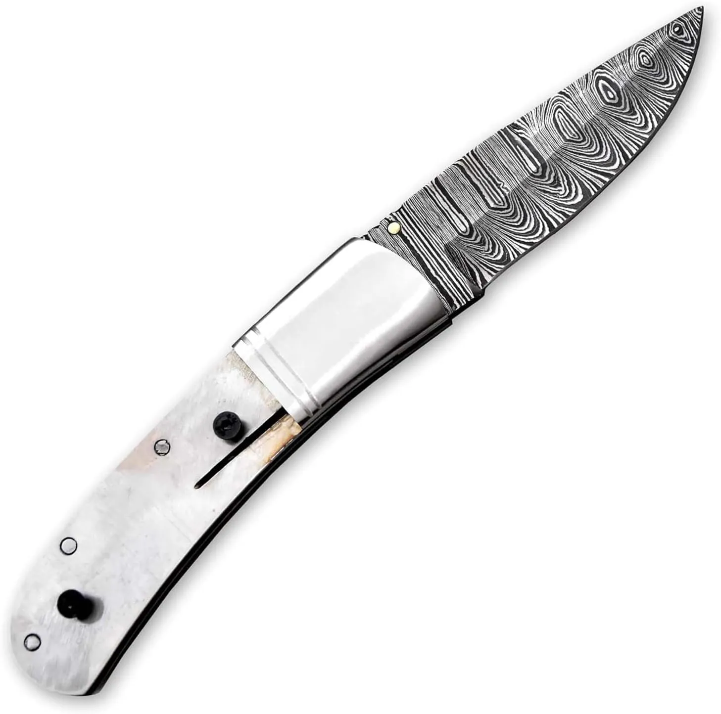 Custom Damascus Steel Pocket Folding Knife Blank Blade Hunting Knife DIY Hand Forged Damascus - Camping, Bushcraft, Hiking, Outdoors Knives Handmade Damascus Bolster Knife Making Supply (FBX-08)