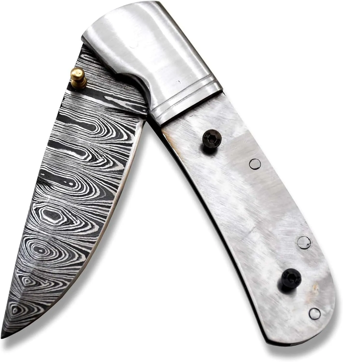 Custom Damascus Steel Pocket Folding Knife Blank Blade Hunting Knife DIY Hand Forged Damascus - Camping, Bushcraft, Hiking, Outdoors Knives Handmade Damascus Bolster Knife Making Supply (FBX-08)