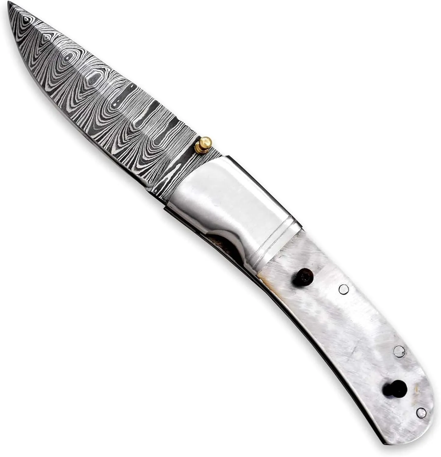 Custom Damascus Steel Pocket Folding Knife Blank Blade Hunting Knife DIY Hand Forged Damascus - Camping, Bushcraft, Hiking, Outdoors Knives Handmade Damascus Bolster Knife Making Supply (FBX-08)