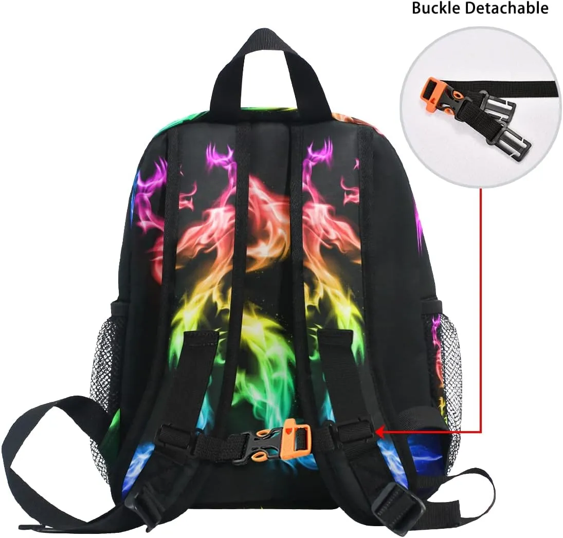 Custom Fire Rainbow Dragon Kids School Backpack Toddler Personalized Your Name Preschool Shoulder Bookbag Kindergarten Elementary School Bag for Small Boys Girls