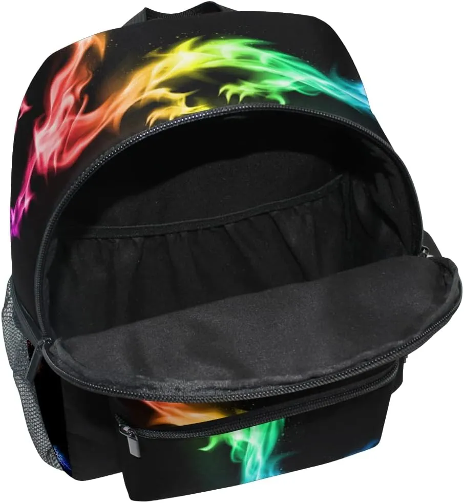 Custom Fire Rainbow Dragon Kids School Backpack Toddler Personalized Your Name Preschool Shoulder Bookbag Kindergarten Elementary School Bag for Small Boys Girls