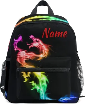 Custom Fire Rainbow Dragon Kids School Backpack Toddler Personalized Your Name Preschool Shoulder Bookbag Kindergarten Elementary School Bag for Small Boys Girls
