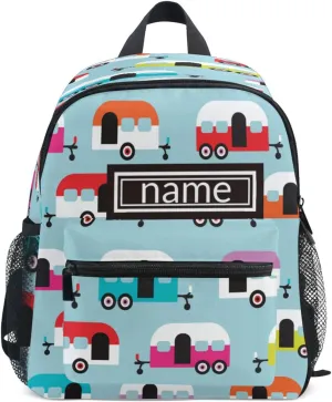 Custom Happy Camper Caravan Retro Backpack for Kids Students Personized School Bag Toddler Daycare Preschool Shoulder Bookbag Kindergarten Elementary Travel for Boys Girls S