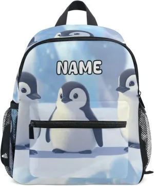 Custom Kid's Name Backpack,Emperor Penguin Baby(3) Toddler Backpack for Daycare Travel, Personalized Name Preschool Bookbags for Boys Girls