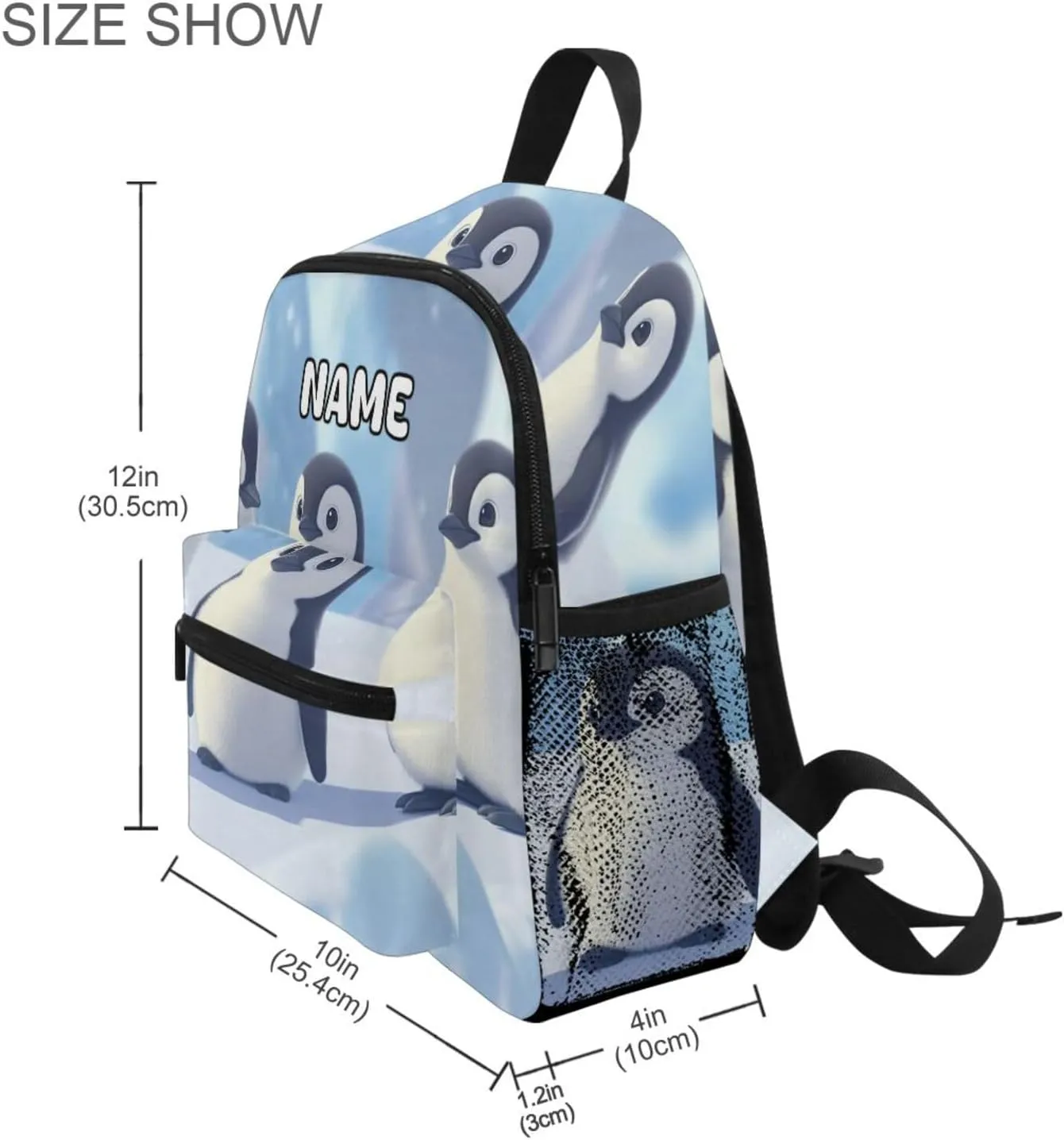 Custom Kid's Name Backpack,Emperor Penguin Baby(3) Toddler Backpack for Daycare Travel, Personalized Name Preschool Bookbags for Boys Girls