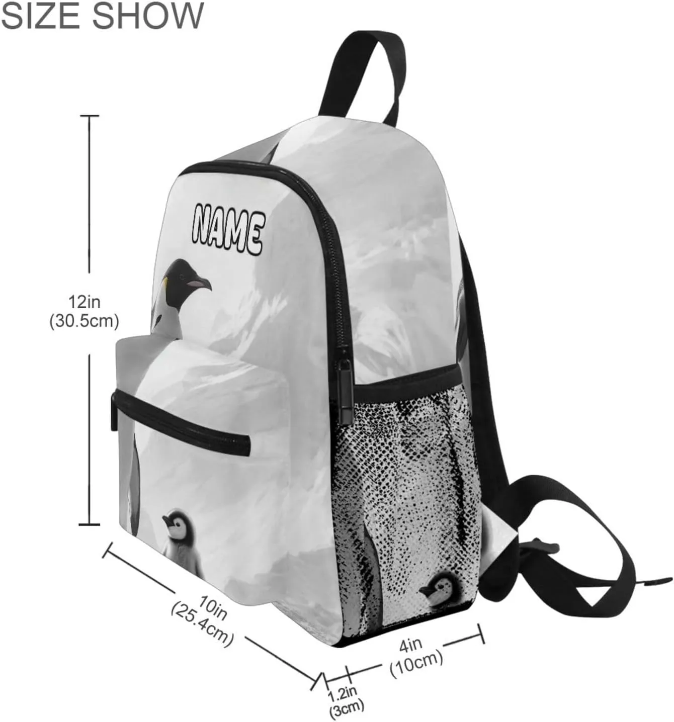Custom Kid's Name Backpack,Emperor Penguin(1) Toddler Backpack for Daycare Travel, Personalized Name Preschool Bookbags for Boys Girls