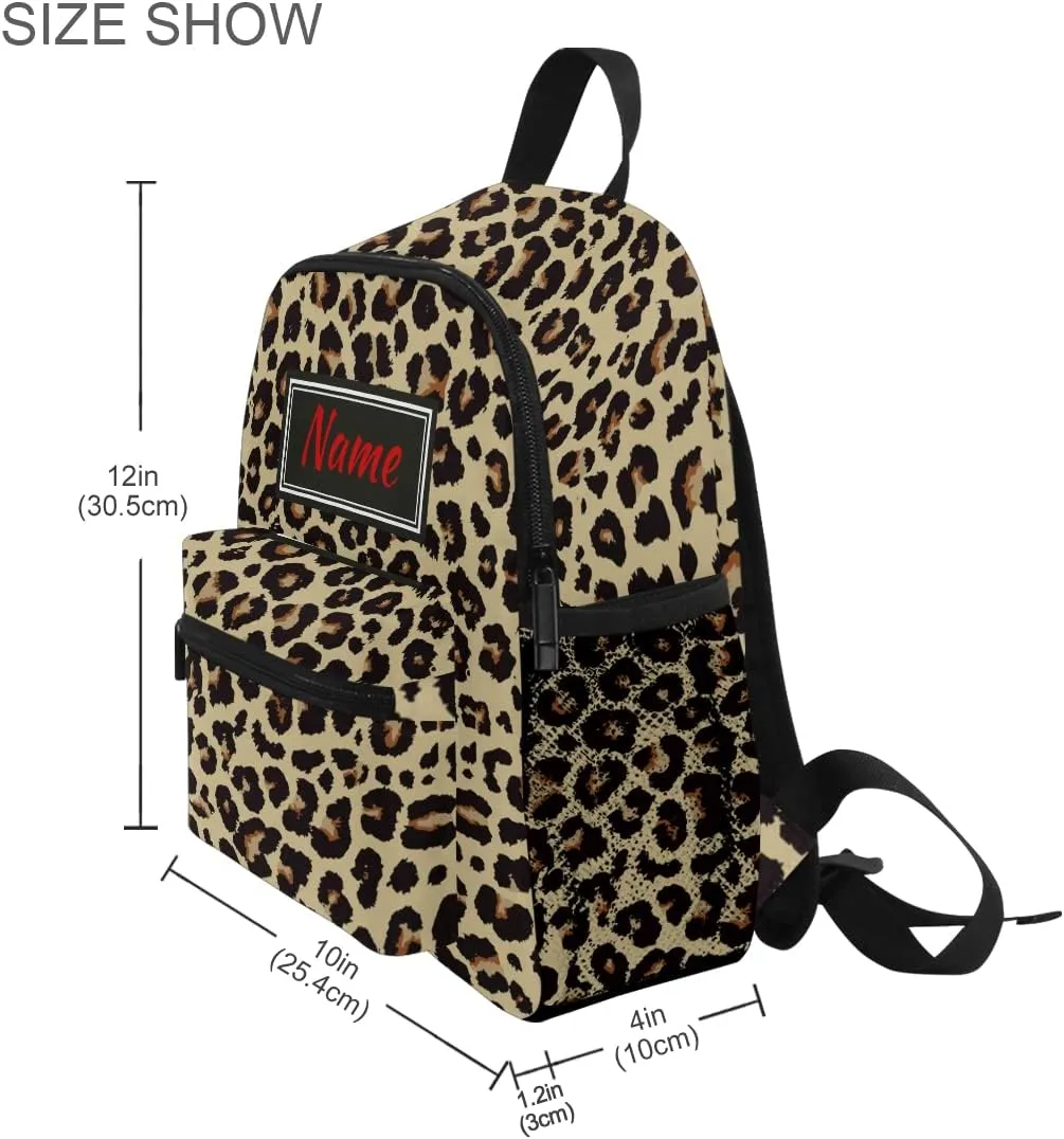 Custom Leopard Kids School Backpack Toddler Personalized Your Name Preschool Shoulder Bookbag Kindergarten Elementary School Bag for Small Boys Girls
