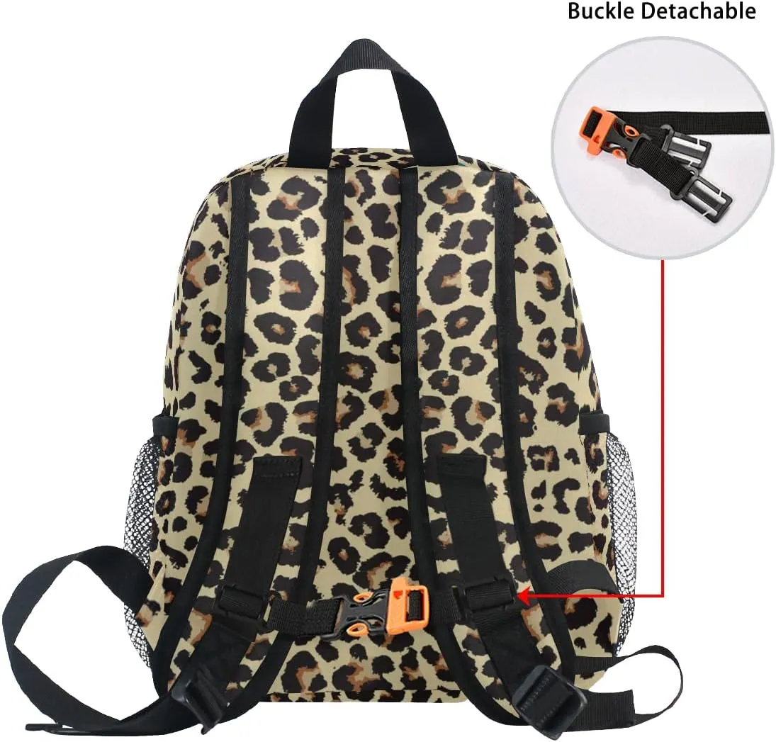 Custom Leopard Kids School Backpack Toddler Personalized Your Name Preschool Shoulder Bookbag Kindergarten Elementary School Bag for Small Boys Girls