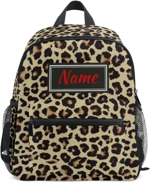 Custom Leopard Kids School Backpack Toddler Personalized Your Name Preschool Shoulder Bookbag Kindergarten Elementary School Bag for Small Boys Girls