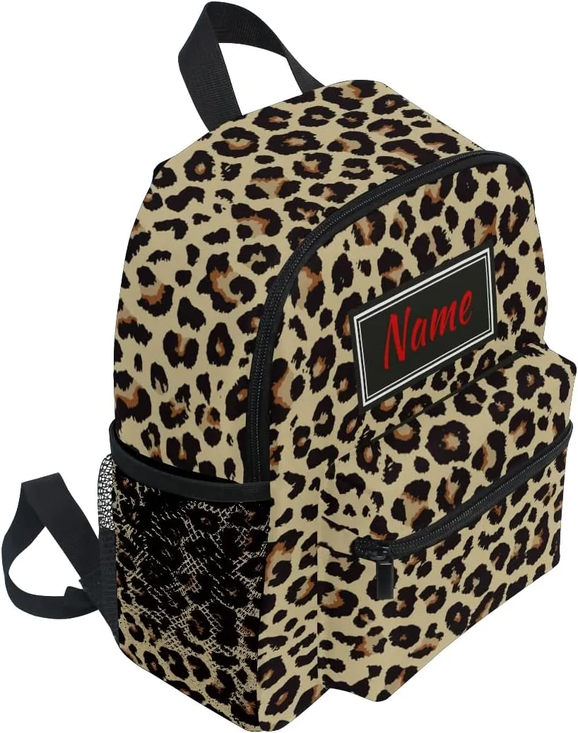 Custom Leopard Kids School Backpack Toddler Personalized Your Name Preschool Shoulder Bookbag Kindergarten Elementary School Bag for Small Boys Girls