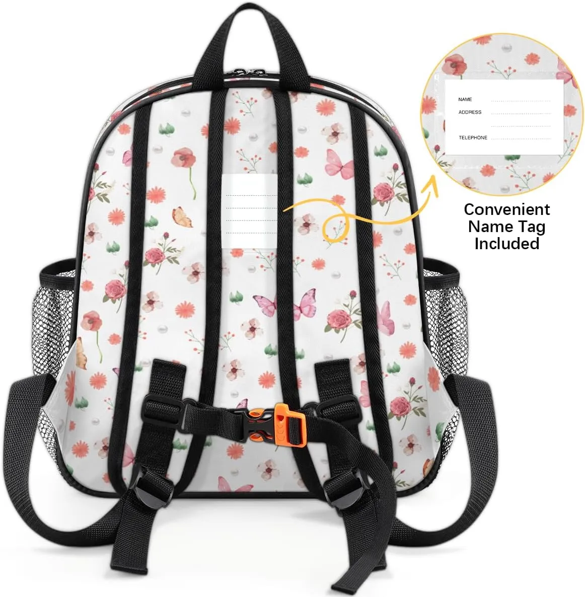 Custom Mini-Backpack for Girls-Kids-Toddler with Initial Name, Personalized Cute Flower Butterfly Mini Schoolbags, Children Kindergarten Preschool Bookbag, for Travel Daypack Nursery Daycare