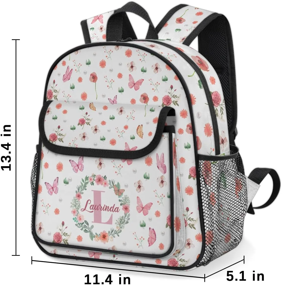 Custom Mini-Backpack for Girls-Kids-Toddler with Initial Name, Personalized Cute Flower Butterfly Mini Schoolbags, Children Kindergarten Preschool Bookbag, for Travel Daypack Nursery Daycare