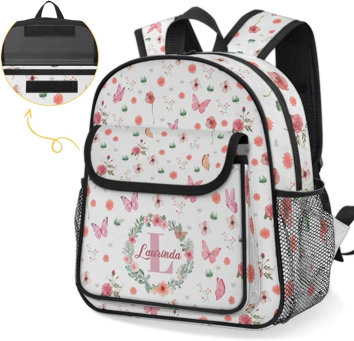 Custom Mini-Backpack for Girls-Kids-Toddler with Initial Name, Personalized Cute Flower Butterfly Mini Schoolbags, Children Kindergarten Preschool Bookbag, for Travel Daypack Nursery Daycare