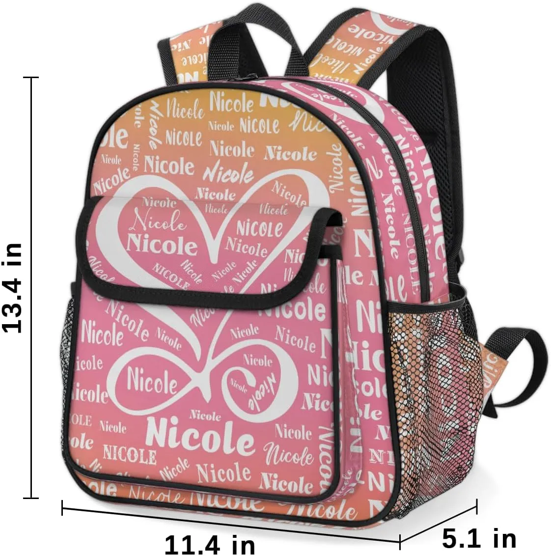 Custom Mini-Backpack for Girls-Kids-Toddler with Name Heart, Personalized Cute Mini Schoolbags, Children Kindergarten Preschool Bookbag, for Travel Daypack Nursery Daycare