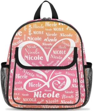 Custom Mini-Backpack for Girls-Kids-Toddler with Name Heart, Personalized Cute Mini Schoolbags, Children Kindergarten Preschool Bookbag, for Travel Daypack Nursery Daycare