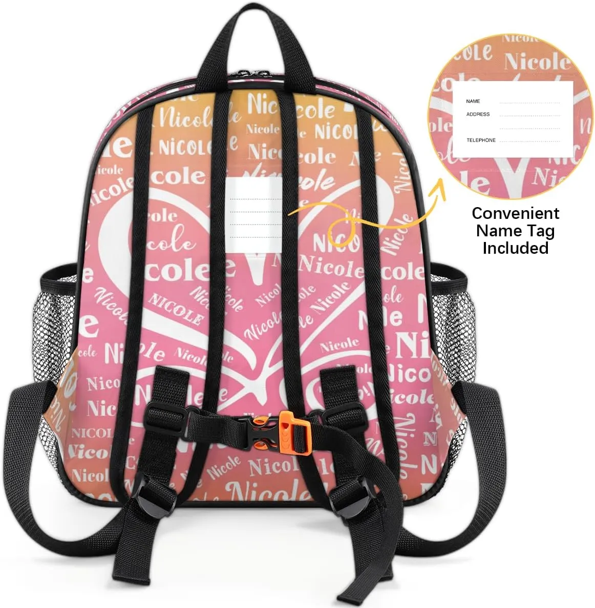 Custom Mini-Backpack for Girls-Kids-Toddler with Name Heart, Personalized Cute Mini Schoolbags, Children Kindergarten Preschool Bookbag, for Travel Daypack Nursery Daycare