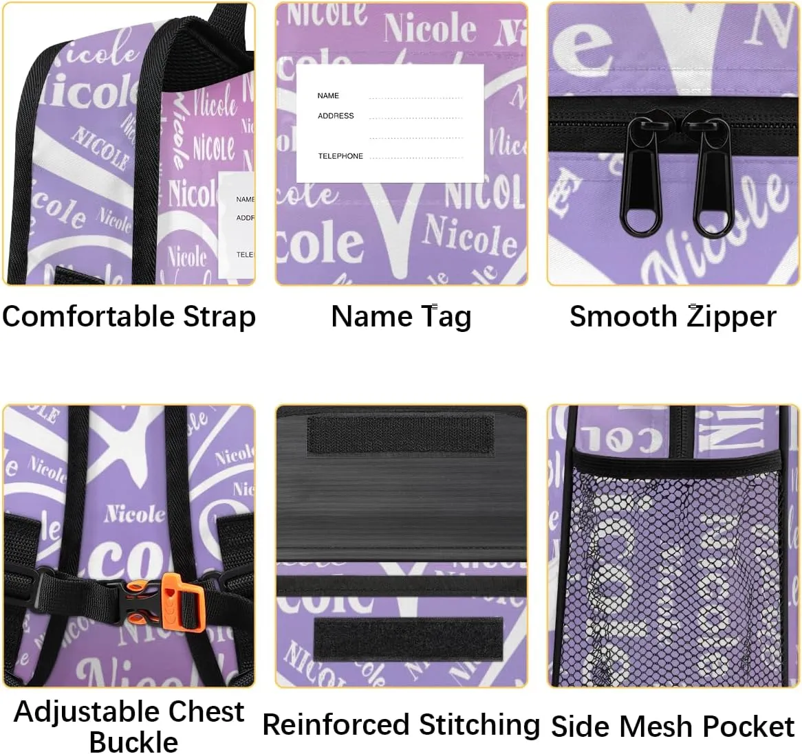 Custom Mini-Backpack for Girls-Kids-Toddler with Name, Personalized Cute Mini Schoolbags, Children Kindergarten Preschool Bookbag, for Travel Daypack Nursery Daycare,Gradient Purple