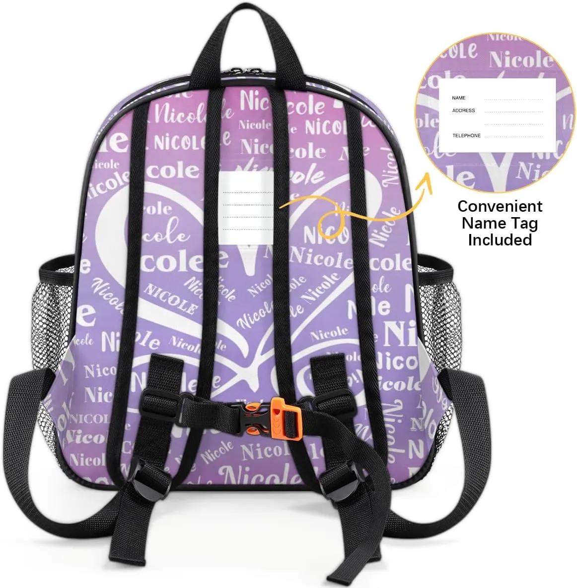 Custom Mini-Backpack for Girls-Kids-Toddler with Name, Personalized Cute Mini Schoolbags, Children Kindergarten Preschool Bookbag, for Travel Daypack Nursery Daycare,Gradient Purple