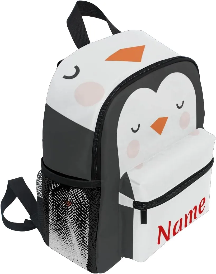 Custom Penguin Kids School Backpack Toddler Personalized Your Name Preschool Shoulder Bookbag Kindergarten Elementary School Bag for Small Boys Girls