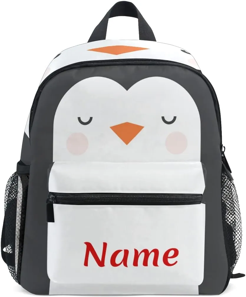 Custom Penguin Kids School Backpack Toddler Personalized Your Name Preschool Shoulder Bookbag Kindergarten Elementary School Bag for Small Boys Girls