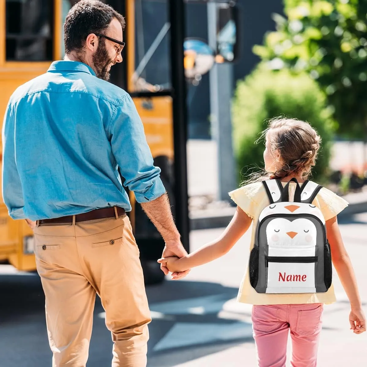 Custom Penguin Kids School Backpack Toddler Personalized Your Name Preschool Shoulder Bookbag Kindergarten Elementary School Bag for Small Boys Girls
