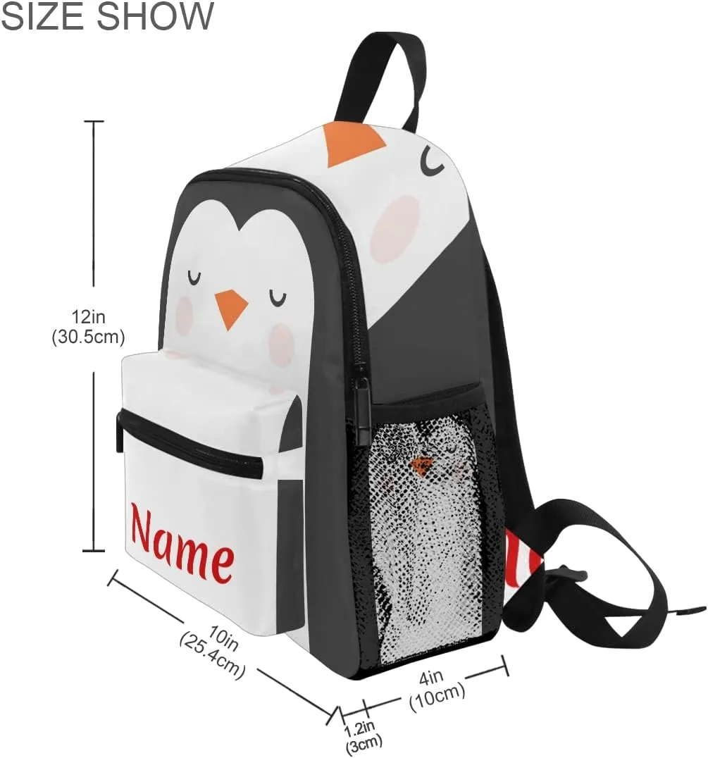 Custom Penguin Kids School Backpack Toddler Personalized Your Name Preschool Shoulder Bookbag Kindergarten Elementary School Bag for Small Boys Girls