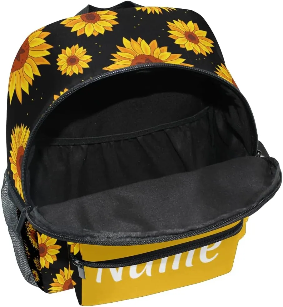 Custom Sunflower Kids School Backpack Toddler Personalized Your Name Preschool Shoulder Bookbag Kindergarten Elementary School Bag for Small Boys Girls