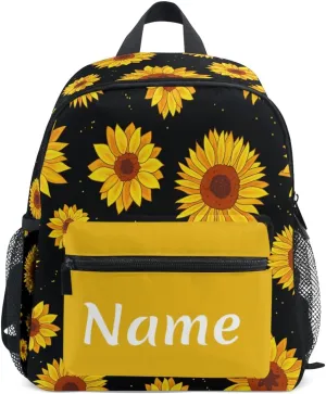 Custom Sunflower Kids School Backpack Toddler Personalized Your Name Preschool Shoulder Bookbag Kindergarten Elementary School Bag for Small Boys Girls