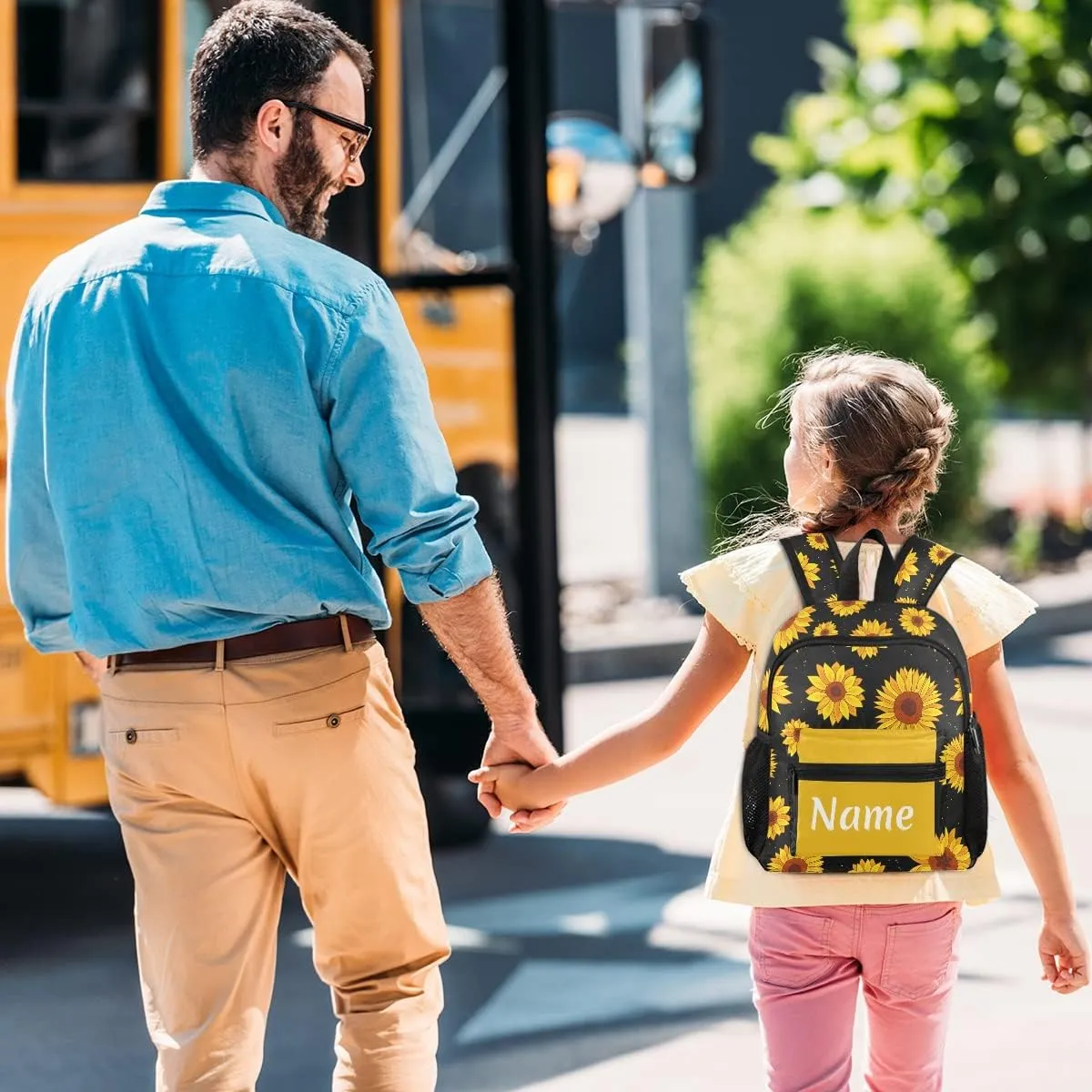 Custom Sunflower Kids School Backpack Toddler Personalized Your Name Preschool Shoulder Bookbag Kindergarten Elementary School Bag for Small Boys Girls