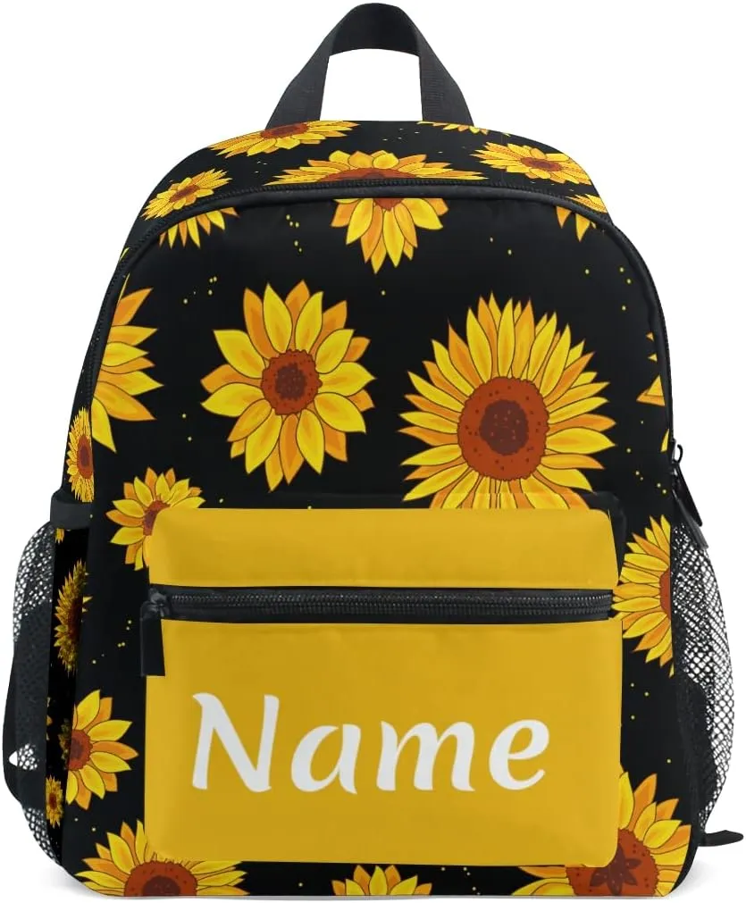 Custom Sunflower Kids School Backpack Toddler Personalized Your Name Preschool Shoulder Bookbag Kindergarten Elementary School Bag for Small Boys Girls