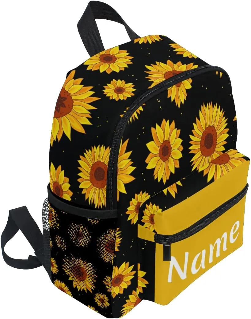 Custom Sunflower Kids School Backpack Toddler Personalized Your Name Preschool Shoulder Bookbag Kindergarten Elementary School Bag for Small Boys Girls