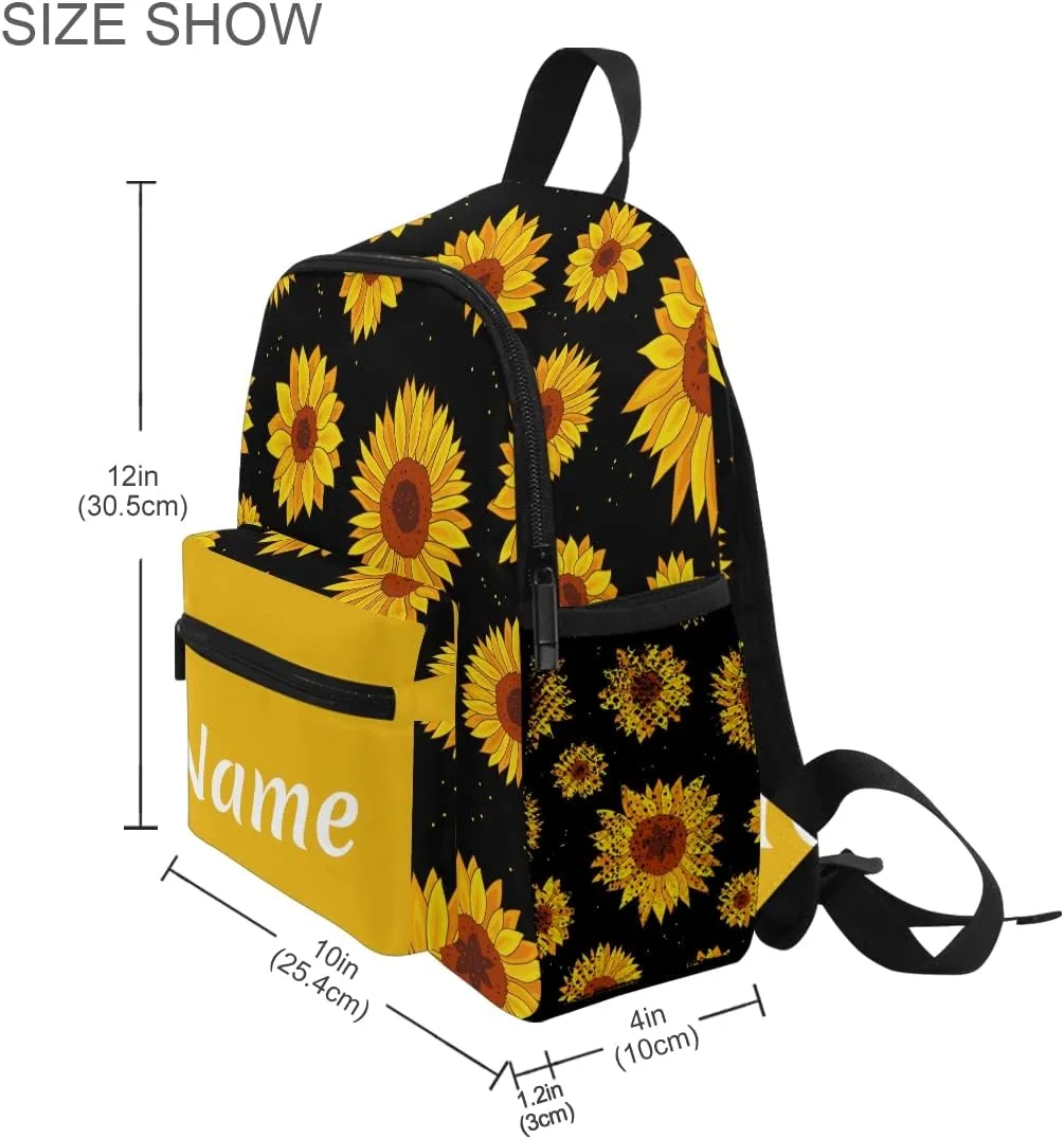 Custom Sunflower Kids School Backpack Toddler Personalized Your Name Preschool Shoulder Bookbag Kindergarten Elementary School Bag for Small Boys Girls