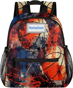 Custom Toddler Backpack for Boy Girl Personalized Kids Backpack with Name, Basketball Graffiti Art Painting Preschool Bag with Chest Strap, Nursery Rucksack for Kindergarten Kids Gift
