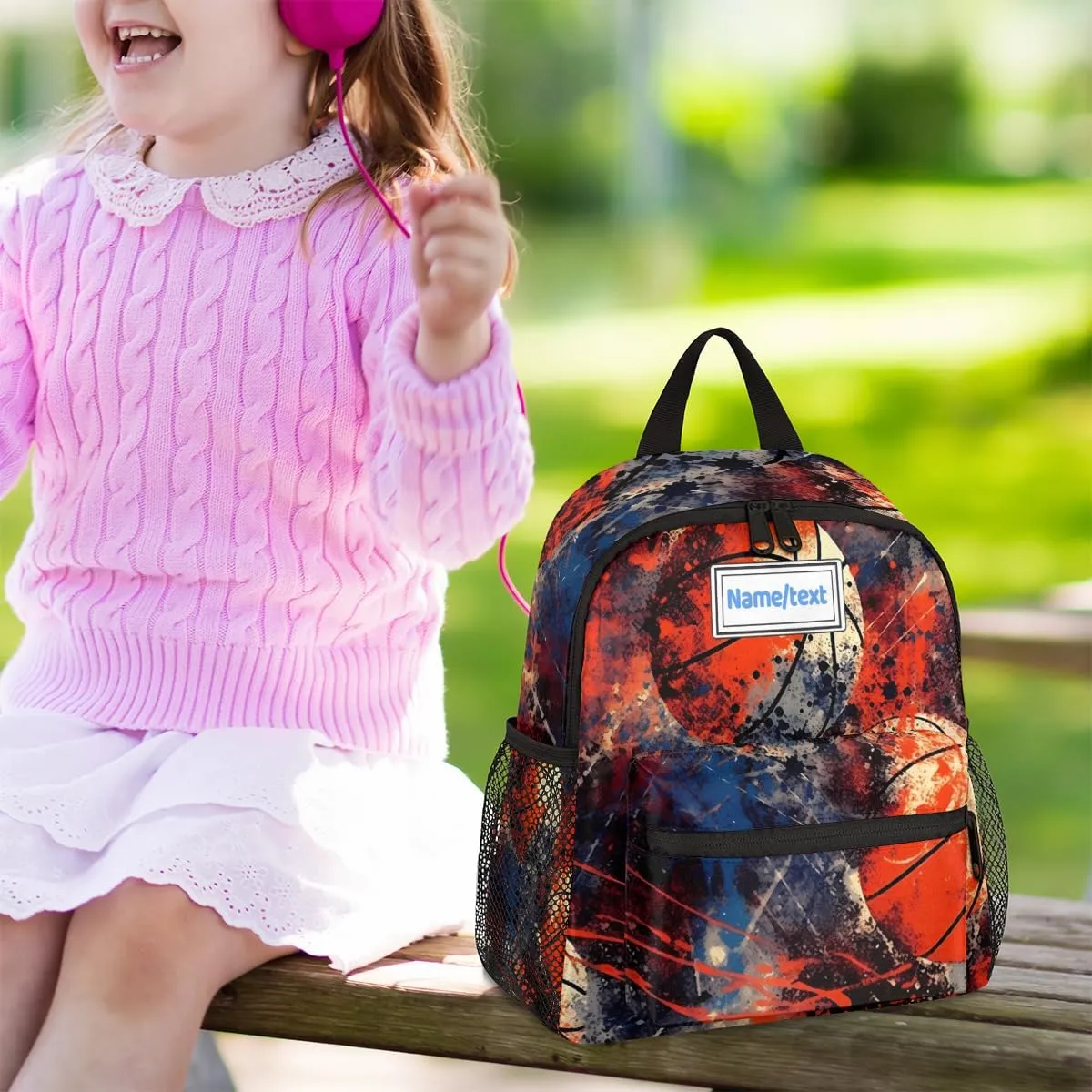 Custom Toddler Backpack for Boy Girl Personalized Kids Backpack with Name, Basketball Graffiti Art Painting Preschool Bag with Chest Strap, Nursery Rucksack for Kindergarten Kids Gift