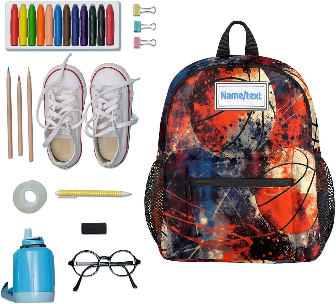 Custom Toddler Backpack for Boy Girl Personalized Kids Backpack with Name, Basketball Graffiti Art Painting Preschool Bag with Chest Strap, Nursery Rucksack for Kindergarten Kids Gift