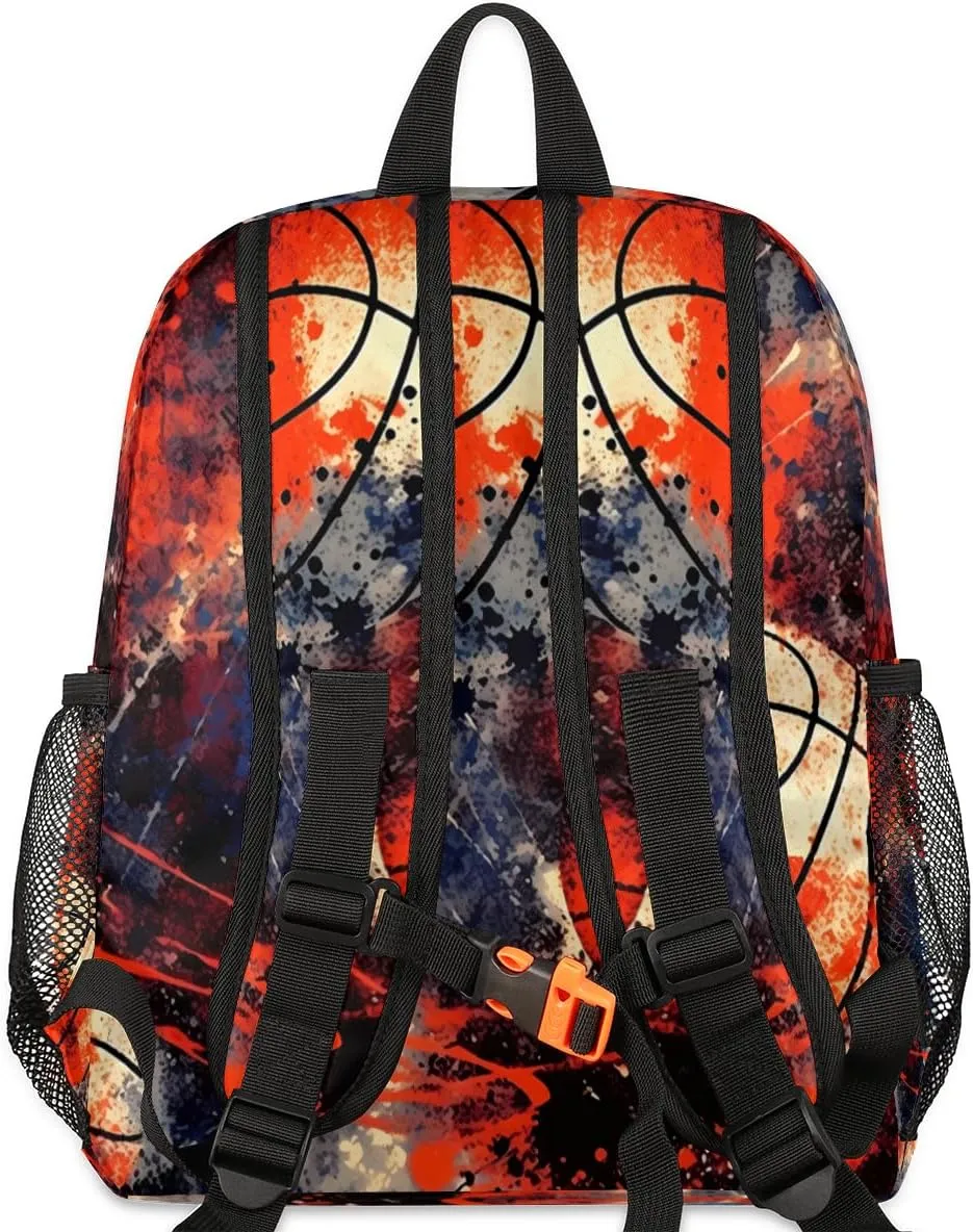 Custom Toddler Backpack for Boy Girl Personalized Kids Backpack with Name, Basketball Graffiti Art Painting Preschool Bag with Chest Strap, Nursery Rucksack for Kindergarten Kids Gift