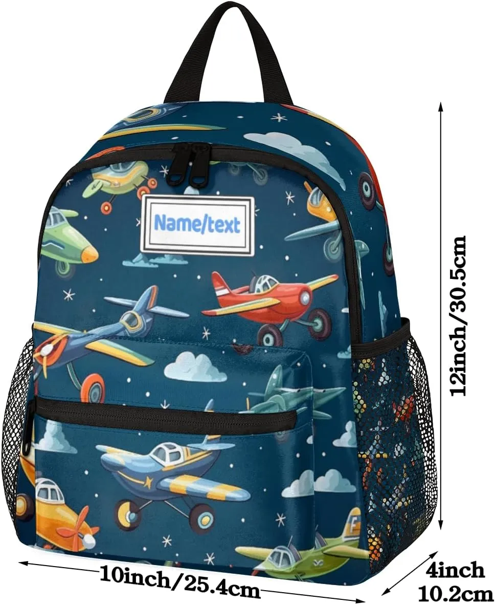 Custom Toddler Backpack for Boy Girl Personalized Kids Backpack with Name, Cartoon Airplanes Sky Pattern Preschool Bag with Chest Strap, Nursery Rucksack for Kindergarten Children Kids Gift