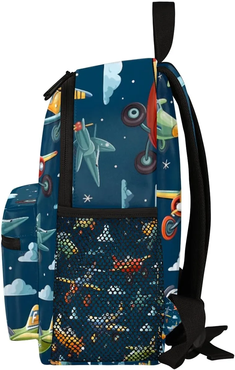 Custom Toddler Backpack for Boy Girl Personalized Kids Backpack with Name, Cartoon Airplanes Sky Pattern Preschool Bag with Chest Strap, Nursery Rucksack for Kindergarten Children Kids Gift