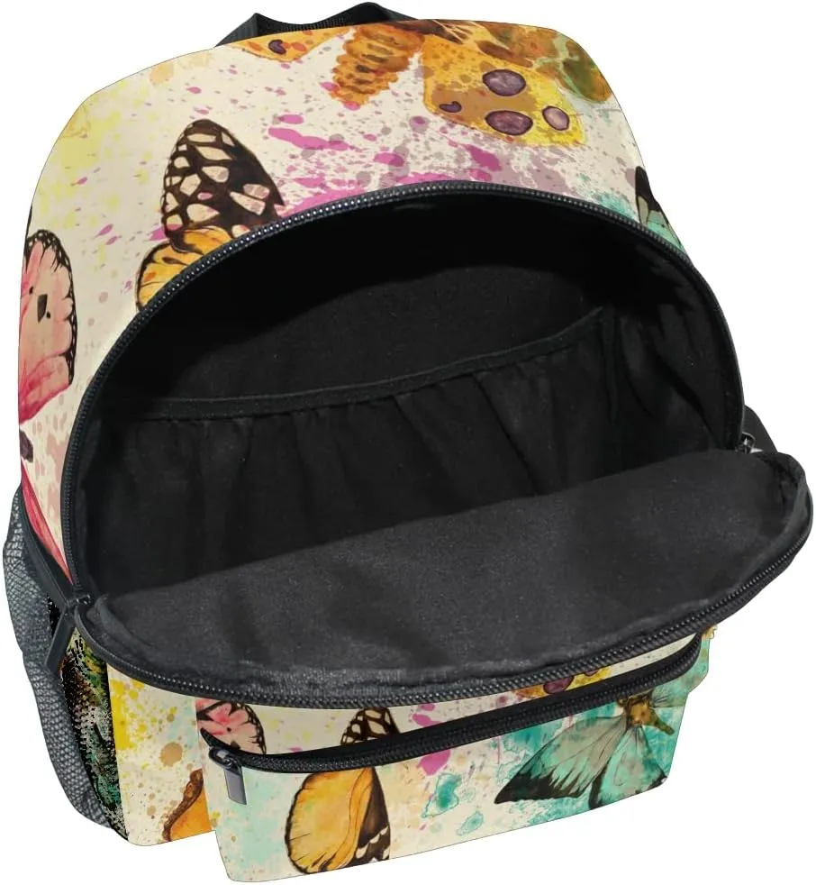 Custom Watercolor Butterflies Kids School Backpack Toddler Personalized Your Name Preschool Shoulder Bookbag Kindergarten Elementary School Bag for Small Boys Girls