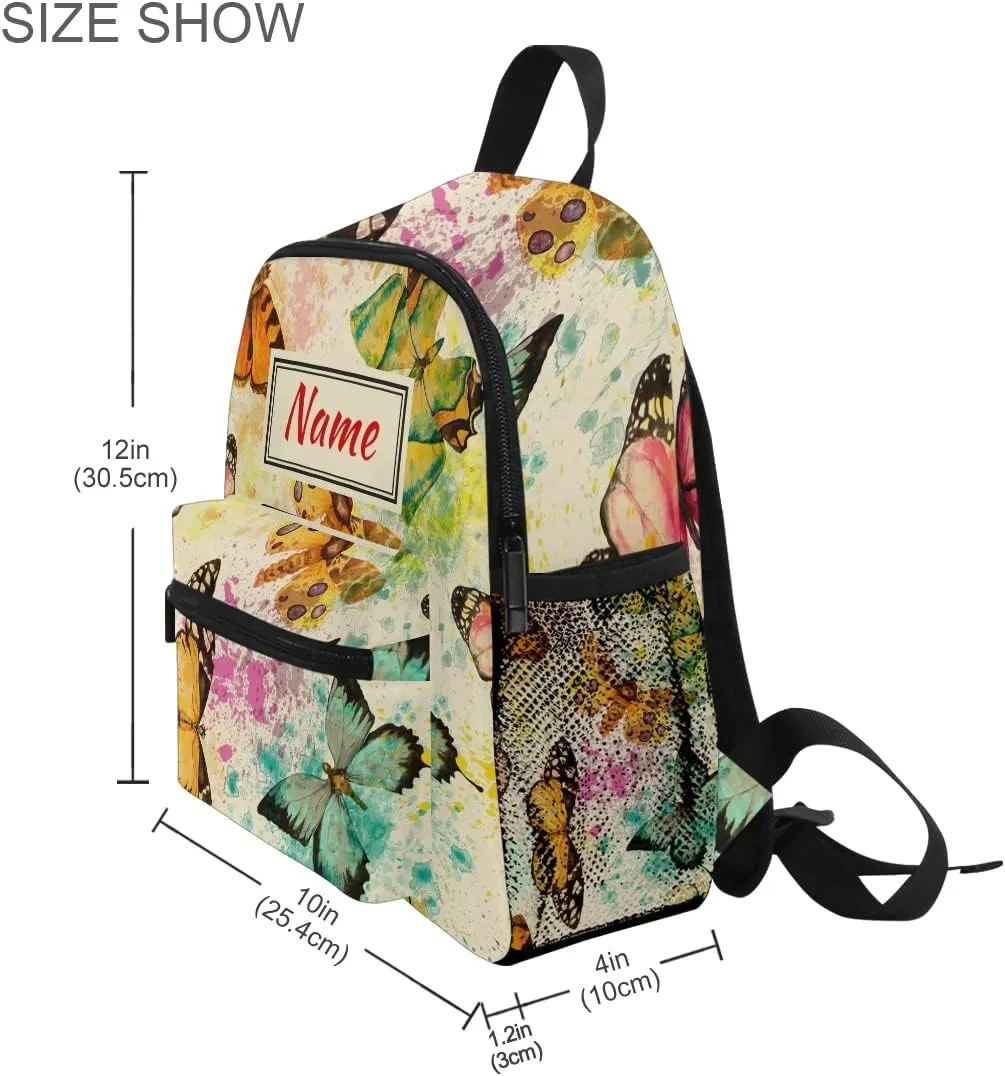 Custom Watercolor Butterflies Kids School Backpack Toddler Personalized Your Name Preschool Shoulder Bookbag Kindergarten Elementary School Bag for Small Boys Girls
