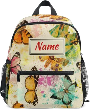 Custom Watercolor Butterflies Kids School Backpack Toddler Personalized Your Name Preschool Shoulder Bookbag Kindergarten Elementary School Bag for Small Boys Girls