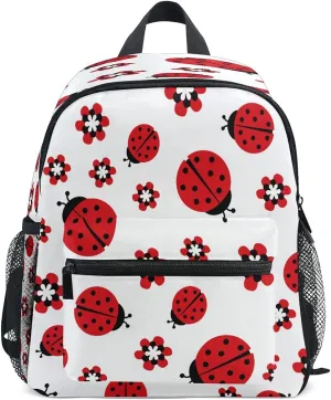 Cute Animal Ladybugs Flower Kids Backpack Boys Girls Toddler Bookbag for Elementary School Kindergarten Preschool Children Travel With Chest Strap 10x4x12 inch