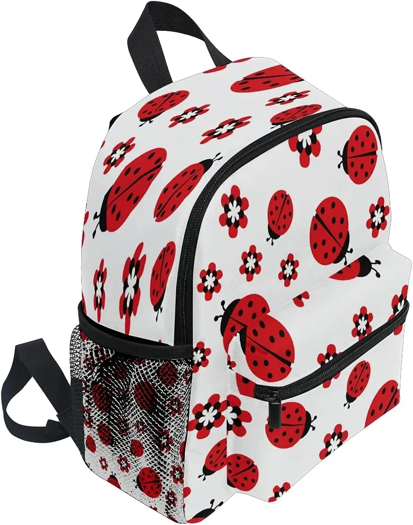 Cute Animal Ladybugs Flower Kids Backpack Boys Girls Toddler Bookbag for Elementary School Kindergarten Preschool Children Travel With Chest Strap 10x4x12 inch