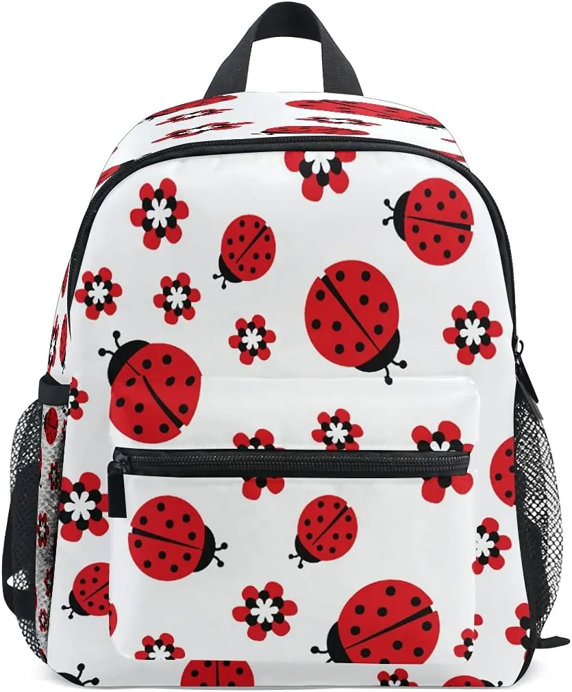 Cute Animal Ladybugs Flower Kids Backpack Boys Girls Toddler Bookbag for Elementary School Kindergarten Preschool Children Travel With Chest Strap 10x4x12 inch