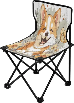 Cute Dog Flowers Portable Outdoor Folding Chair Anti-Slip Padded Oxford Cloth Stool Camping Chair Small for Beach Hiking Fishing Gardening Quad Camp Chair