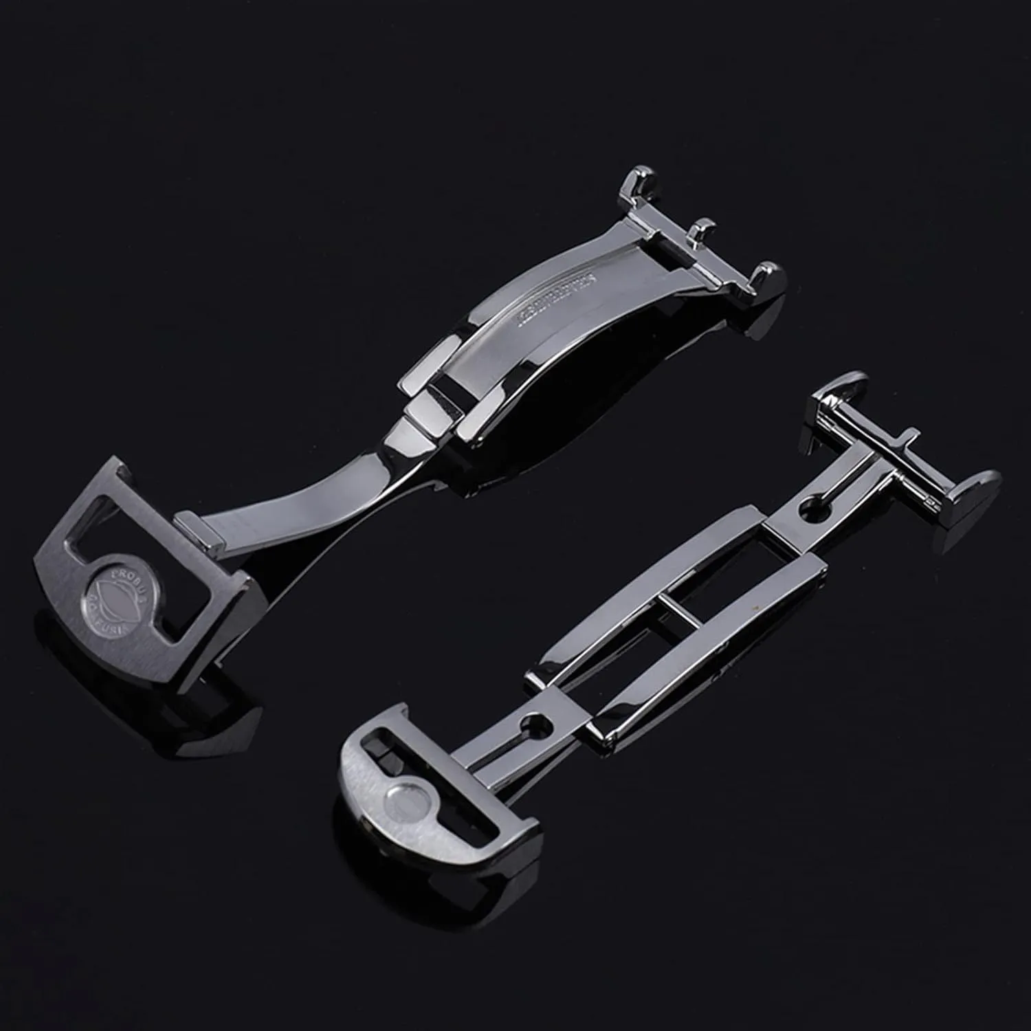 CZKE 316L Stainless Steel 18mm Deployment Butterfly Watch Buckle for IWC Big Pilot Spitfire Leather Watchband Strap Folding Clasp (Color : Long Buckle, Size : 18mm)