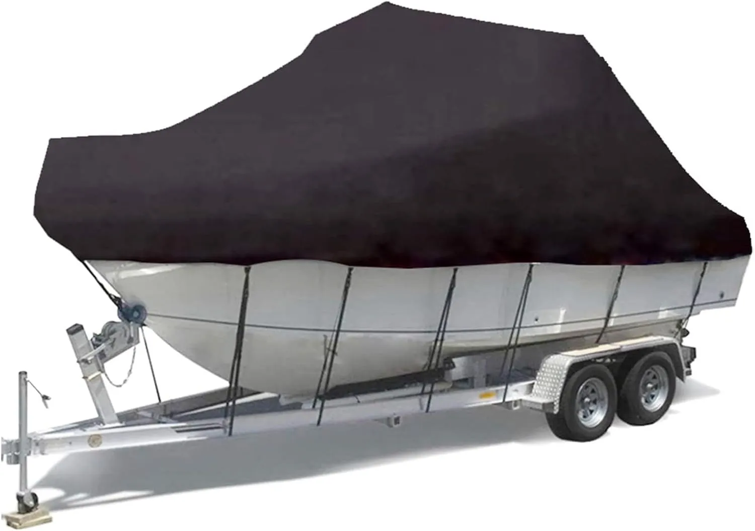 Deck Boat Covers Boat Tarp,Heavy Duty 600D Marine Grade Anti-Uv Oxford Trailerable Waterproof Boatcover Center Console Boat CoverFits V-Hull, Runabout Boat Cover,Black,17~19FT