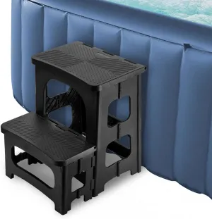 DECOHS Foldable Spa Hot Tub Steps, Non-Slip 2 Step Stool Pool Ladder, Universal Spa Steps Hot Tub Stairs for Outdoor Indoor Deck Patio Steps Accessories, Black