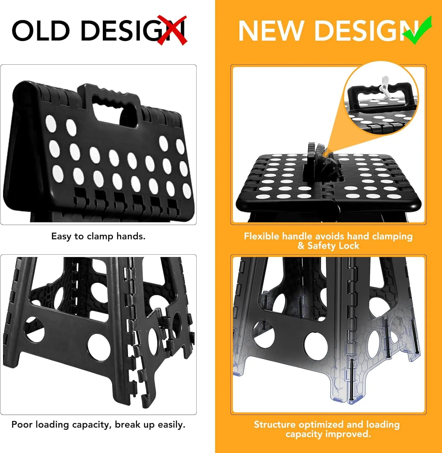 Delxo 16” Folding Step Stool in Black,1 Pack Premium Foldable Stool for Adults,Portable Collapsible Plastic Step Stool,Non Slip Folding Stools for Kitchen Bathroom Bedroom Up to 400LBS